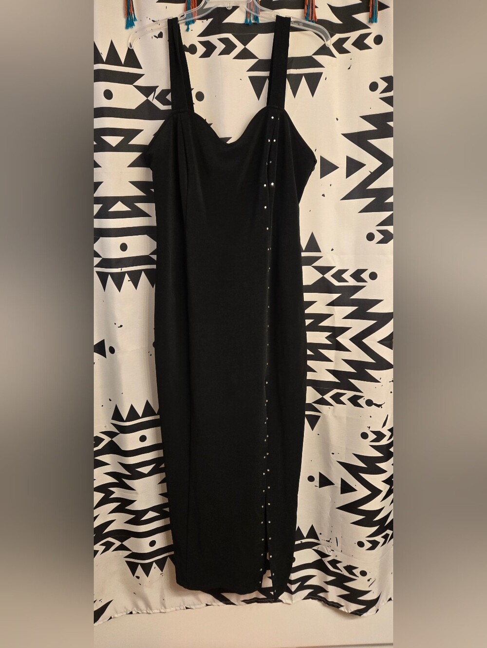 Onyx Nite Black Maxi Dress with Side Stud Trim And High Slit